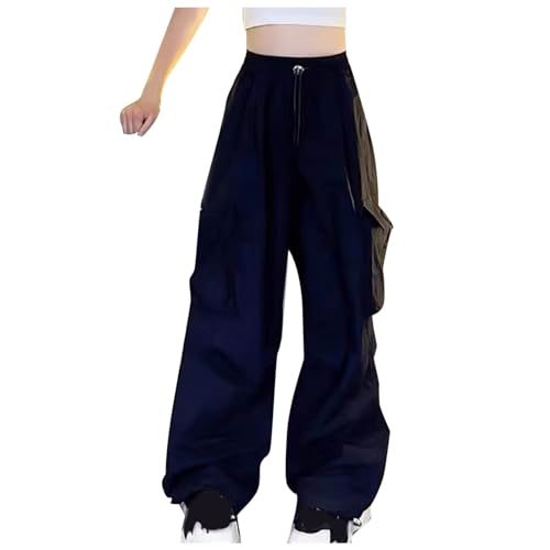 Girls Cargo Jogger Pants Thermal Fleece Lined Wide Leg Streetwear Pants with Pockets Drawstring High Waist Trousers