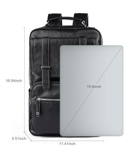 Black Leather Backpack for Men Waterproof Fit 15.6 inch Laptop Backpack Work Commute Casual Daypack2