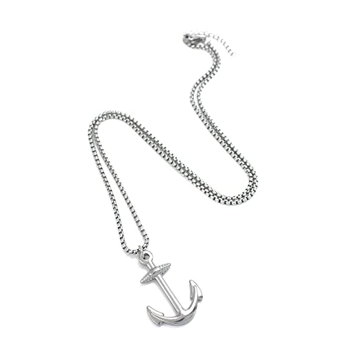 Baronyka Anchor Pendant Necklace, Stainless Steel, 24” With 2” Extension & Lobster Clasp, Silver Plated #TOP2