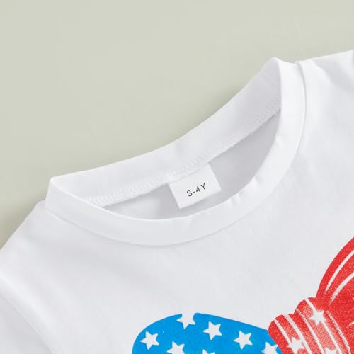 Image of Kids Toddler Girls 4th of July T-Shirt Coquette Bowknot Patriotic USA 250 American Flag Independence Day Top