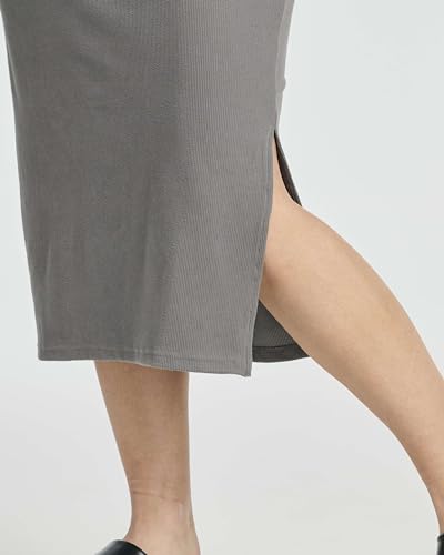 Image of Real Essentials 3 Pack: Women's Ribbed Jersey Crew Neck Short Sleeve Midi Length Dress with Side Slit