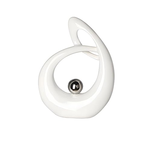 GILDE Deko Skulptur Life aus Keramik - weiß/Silber glasiert weiße Figur mit Silber Kugel - Höhe 22 cm