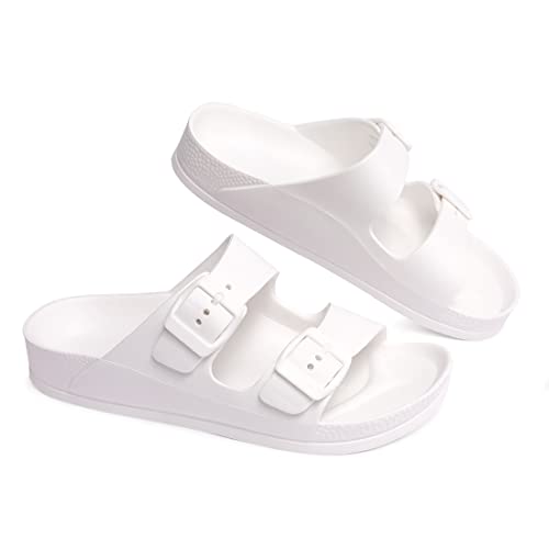 Lm Women's Sandals Adjustable Eva Flat Sandals Comfortable Double Buckle Slides Sandals (White, Numeric_7) #TOP4
