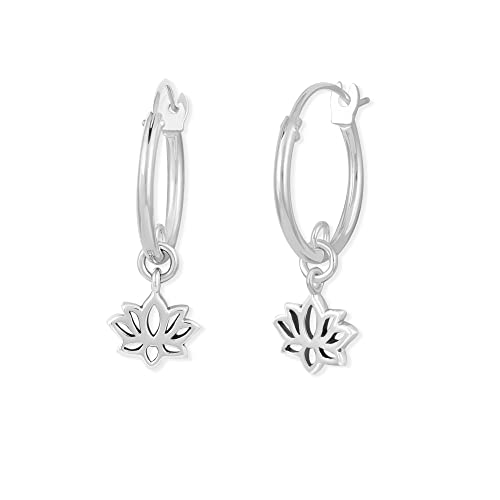 Boma Jewelry Sterling Silver Lotus Blossom Flower Snap Down Closure Tube Hoop Earrings