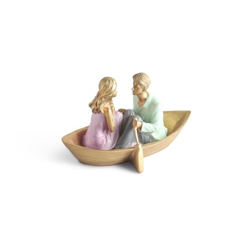 Image of ExclusiveLane 'Boat Couple' Resin Decorative Items for Living Room (Hand-Painted, 11.8 Cm)|Couple Show Pieces for Home Decor |Multicoloured