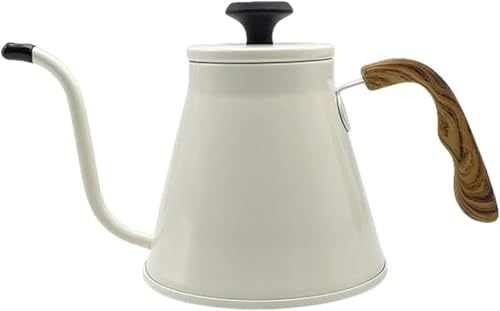 duwanlhridh ドリップポット コーヒーケトル ステンレス コーヒーポット 目盛り ポット 1000mL ドリップ器具 細口 ドリップ 大直火用 IH対応 温度計付き 大容量 おしゃれ 木柄 安全な持ち手 家庭用 喫茶店 キャンプ アウトドア (ホ