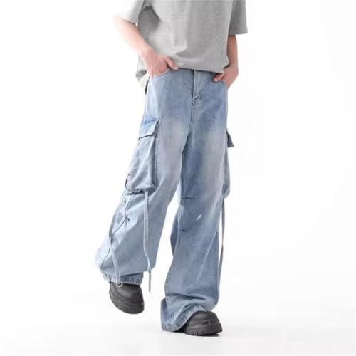 Men Vintage Blue Multi Pockets Baggy Jeans Pants Clothes Straight Gothic Denim Trousers3