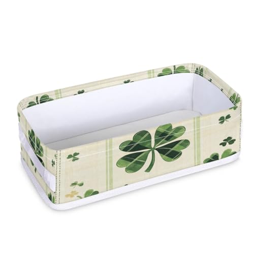 Tablerazzi Toilet Tank Topper Paper Basket with Handle, Striped and Leaves St. Patrick's Day Bathroom Storage Basket for Organizing, Small Fabric Storage Bins for Bathroom Decor