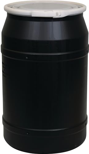 Eagle 55 Gallon Plastic Drum with Lid, Plastic Lever-Lock, 36.4'x22.5', Open Head Lab Pack Drum Made of Durable, Lightweight HDPE, Withstands Weather and Chemicals, Made in USA, Black, 1656BLK