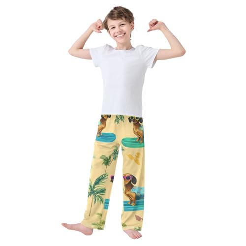 ZZXXB Dachshund Palm Tree Boys Long Pants Soft Trousers Elastic Waist Kids Lounge Bottoms with Pockets S-XL3