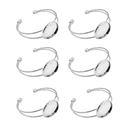 MIAO JIN 6 Pcs 25 mm Adjustable Round Cabochon Bezel Tray Blank Bangle for Crafting DIY Bracelets Making