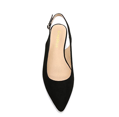 ComeShun Womens Sexy Pointed Closed Toe Flats Comfortable Black Slingback Suede Pumps Size 9 - Thumbnail 4