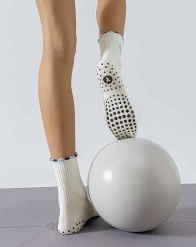 Image of Yawlsow Pilates Grip Socks for Women Yoga Grippy Socks Cute Barre Non Skid Athletic Crew Sticky Sock Workout Hospital