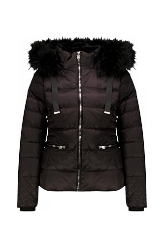 Deeluxe GINNIE - Chaqueta acolchada para mujer de manga larga con capucha con ribete de piel sintética estilo casual y urbano con cremallera bolsillos con cremallera, Negro , M