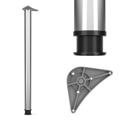 Image of Dihl Single 1100mm Chrome Adjustable Kitchen Worktop, Unit, Breakfast Bar, or Desk Table Leg Support with 60mm Diameter - Stylish and Versatile Stainless Steel Furniture Leg, 1 PCS