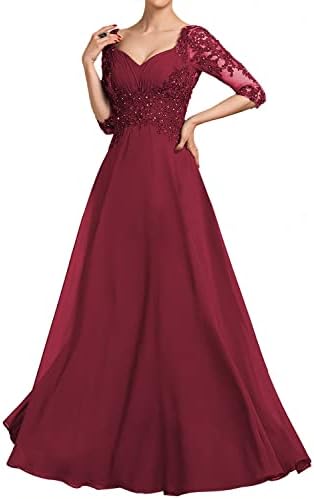 Wedding Guest Dresses for Women A-Line Sweetheart Mother of The Bride Dress with Beading Sequins Wine