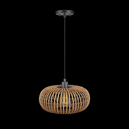 GLOBE Electric x Novogratz 61063 1-Light Pendant Light Fixture, Rattan Shade, Black Socket, Braided Fabric Cord, Living Room Pendant Light, Dining Room Fixture, Kitchen Island Lighting - Image 5