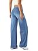 Keolorn Large Denim Wide Leg Pants for Women,High Waisted and Tummy Controlling,Straight Tube,Loose fit,Suitable for Casual Yoga and Fitness High Elasticity Fashion Jeans with Pockets(LightBlueL)