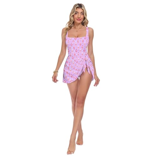 Maillot de bain une pièce rose et violet à larges bretelles pour femme