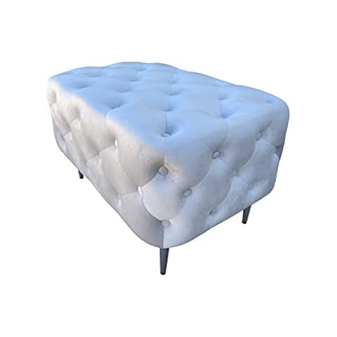 Soljer Tufted Rectangular Velvet Ottoman Foot Stool Vanity Accent Chair Gray Cover