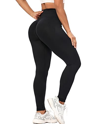 RIOJOY Scrunch Butt Sport Leggings Damen High Waist Push Up Booty Leggings Seamless Sportleggins Lang Shape Gym Leggins Hose, Schwarz L Cover
