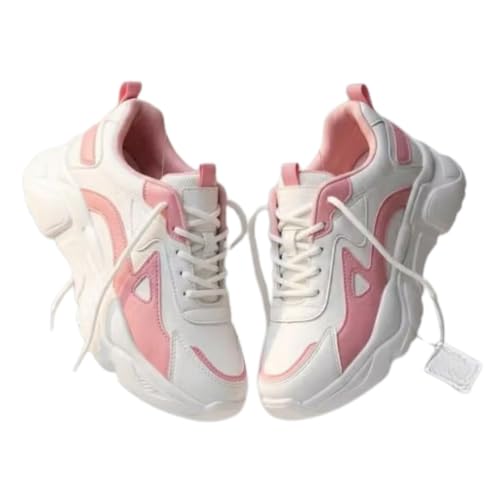 Image of Women's Chunky Lace-Up Sneakers, Colour Block Platform Casual Shoes