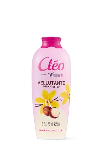 Cléo - Bagnoschiuma Vellutante Fiori di Vaniglia e Burro di Karitè, Bagno Schiuma Profumato Emolliente Detergente Delicato per Pelle Morbida senza Ungere, Bagnodoccia Dermatologicamente Testato 750 ml