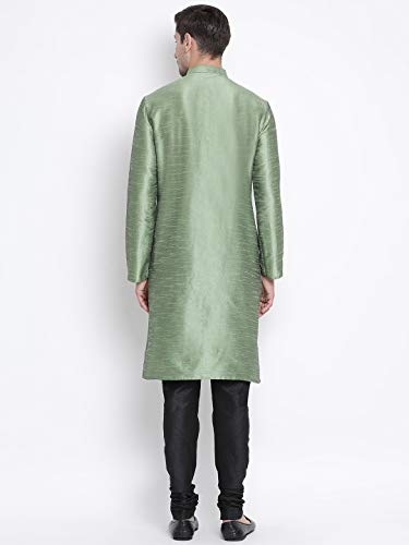 Image of VASTRAMAY Men's Mint Green Cotton Silk Blend Kurta and Pyjama Set VASMK001MGnPBL 36