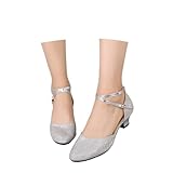 TANZSCHUHE DAMEN SILBER SCHWARZ, TANZSCHUHE DAMEN SILBER DIAMANT STÖCKELSCHUHE ELEGANT GESCHLOSSEN RIEMCHENPUMPS FESTLICHE PAILLETTEN BALLSCHUHE LATEIN ABENDSCHUHE GLITZER BRAUTSCHUHE, SILBER, 39