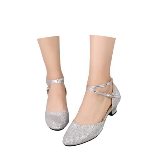 HTNEDNST pumps weiß,Glitzer Schuhe Damen Pumps Mit Absatz Brautschuhe Festliche Geschlossene Absatzschuhe Blockabsatz Gesellschaftstanzschuhe Elegant Hochzeitsschuhe Bequeme Tanzschuhe