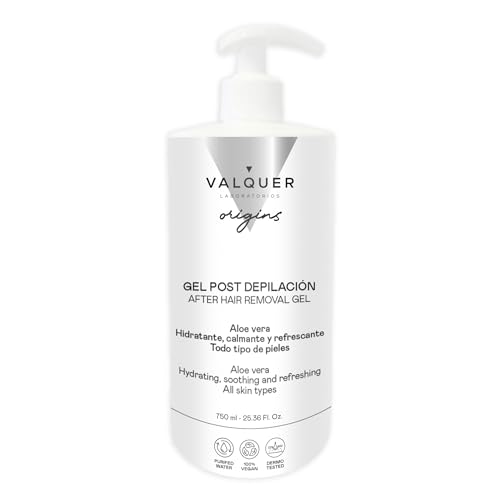 Valquer Origins Gel Post Depilación, After Shave Corporal que Hidrata, Calma y Refresca Todo Tipo de Piel. Protege, Regenera y Combate el Enrojecimiento con Aloe Vera y Cápsulas de Algodón. 750 ml