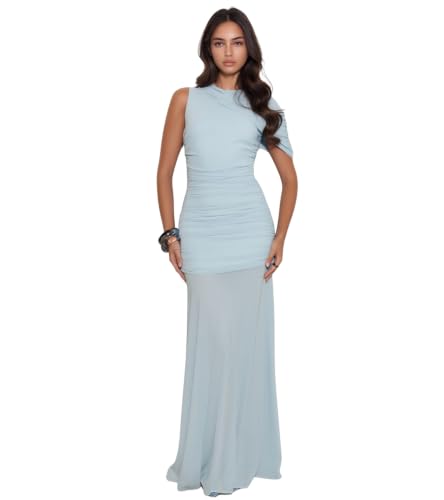 Image of PORRCEY Women's Sexy Rhinestone Lace Sheer Mesh Formal Evening Dress
