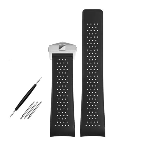 Image of SRTYDCUR Natural Rubber Watchband Compatible With TAG HEUER GRAND CARRERA Wristband Sport Strap Soft Silicone Watch Bracelet(Black-silver,22mm)