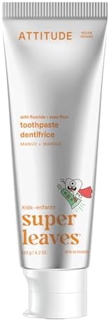 ATTITUDE Kids Natural Toothpaste with Fluoride, Made in Canada, Prevents Tooth Decay and Cavities, Vegan and Sugar-Free, Mango, 120 grams