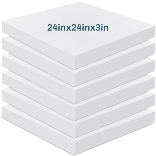 Image of Frienda 6 Pack 3 inch X 24 inch X 24 inch Upholstery High Density Foam Cushion White Replacement Cushion or Commercial Use Stuffing Craft Foam Couch Chair Padding DIY Projects