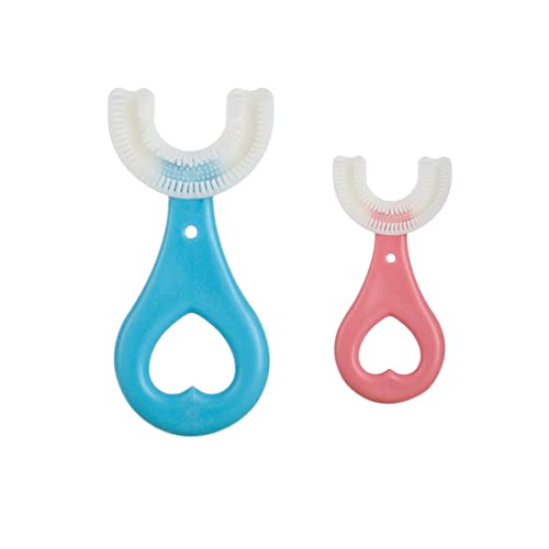 Lot de 2 brosses à dents manuelles en silicone en forme de U pour enfants de 2 à 6 ans, bleu et rose Cover
