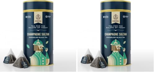 Image of Hindraj Champagne Sultan Black Tea 18 Pyramid tea Bags Premium Darjeeling Long Leaves, Aromatic, 100% Authentic & Freshly Sourced Gourmet Black Tea Experience, Rich Aroma (Pack of 2)