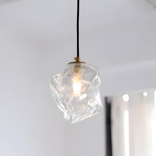 Kroca ペンダントライト おしゃれ 天井照明 吊り下げライト ダイニング 1灯 インテリア照明 北欧 ガラス LED照明器具 高さ調節可能 ダクトレール・引掛けシーリング対応 pendant light （電球別売り） (クリア, 引掛けシーリング-コード50cm)