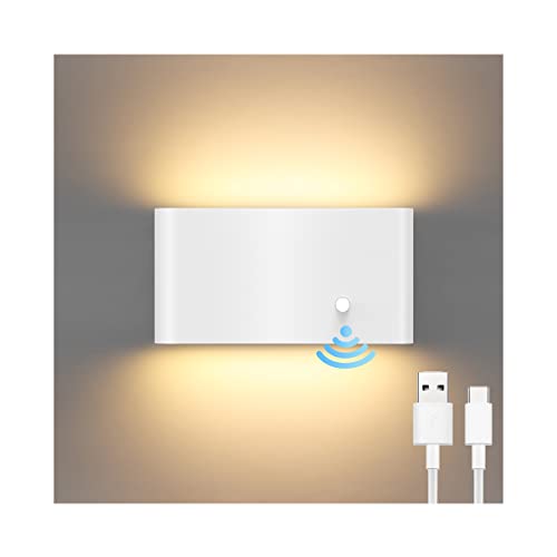 Applique murale interieur 5W，applique murale exterieur Imperméable IP65,lampe detecteur de mouvement interieur 3000K Blanc Chaud,USB Rechargeable luminaires intérieur,applique exterieur led Blanc