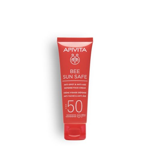 Apivita Bee Sun Safe Crème Visage Défense Anti-Taches & Anti-Âge Spf50 50Ml - Avec Propolis, Algues Marines - Protection Uv/Ir & Protection Contre La Lumière Bleue - Combat Les Rides & Les Taches.