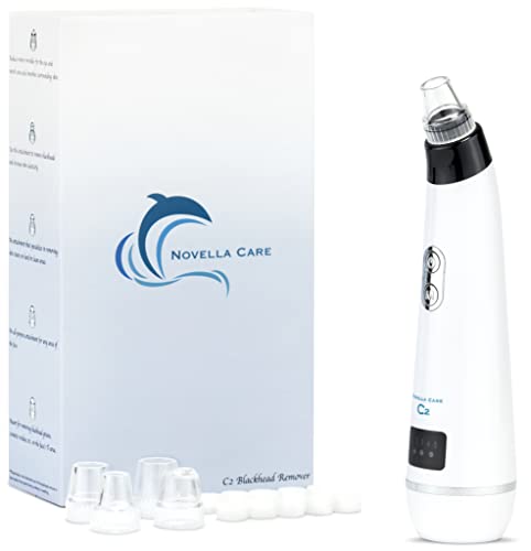 Novella Care | C2 Blackhead Remover Vacuum w/Beauty Lamps | 5 Suction Levels | 5 Attachments | Removes Excess Oil, Grease & Whiteheads | Newest Extractor Technology | Wireless | USB Rechargeable