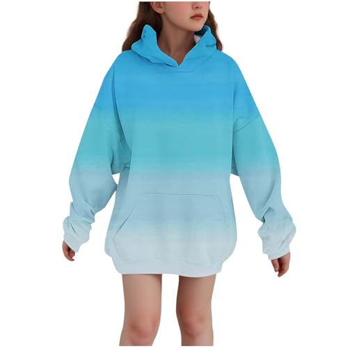Oversized Hoodies for Girls Fashion Tie Dye Casual Hoodie Fall Loose Fit Vintage Hooded Sweatshirt with Pocket Light Blue