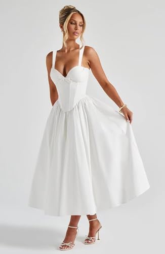 Eightale Satin Prom Dress for Women Tea Length Corset A Line Midi Formal Evening Party Gown3