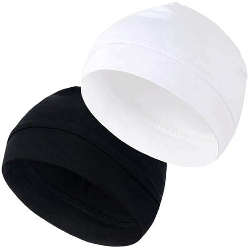 Simapu Cotton Skull Cap Skull Caps for Men Women 2-Pack Lightweight Beanie Running Cycling Breathable Helmet Liner Night Cap Sleep Hats