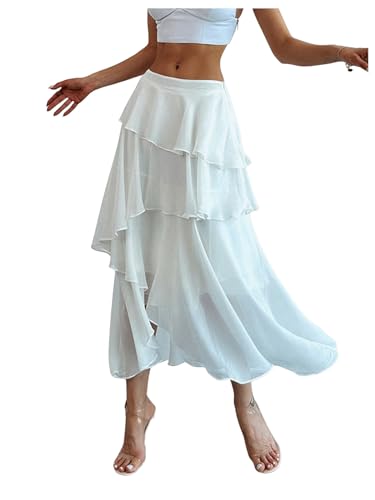 Amazon.com: SweatyRocks Women's Layered Ruffled Sheer Chiffon