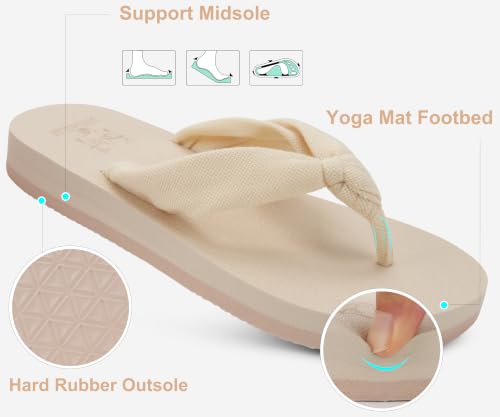Image of KuaiLu Flip Flops for Women with Arch Support Summer Beach Thong Sandals | Comfortable Yoga Mat Walking Shoes Cushion Slip On Casual Outfits Indoor Outdoor