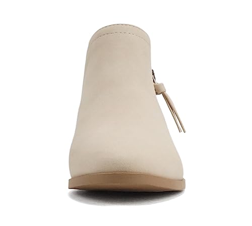 Soda “ZAYNE” ~ Women Round Toe Elastic Side Gore Side Zipper Pull Tab Low Heel Ankle Boot Bootie (Nude Nubuck, us_footwear_size_system, adult, women, numeric, medium, numeric_6) by Soda - Image 3