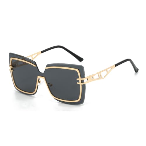 Lunettes de soleil pour femmes vintage à monture large et branches en métal
