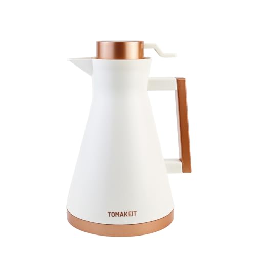 1L/34OZ Thermal Coffee Carafe Vacuum Flask with Double Wall Glass Liner (White)