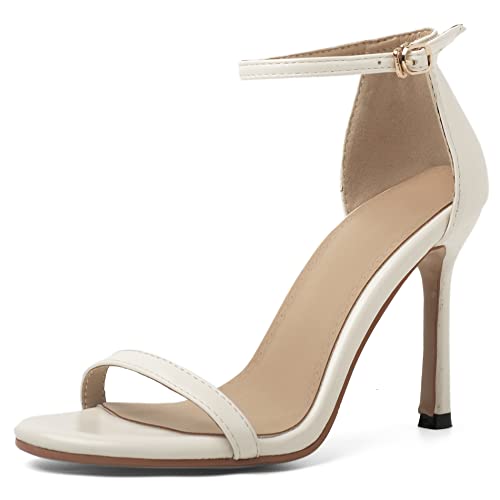 Lroey Reoly Sandalias para Mujer de Tacón Alto, Sandalias Punta Abierta Sencillo Tacón de Aguja Zapatos de Vestir Hebilla Correa de Tobillo 001 Beige Talla 34 EU